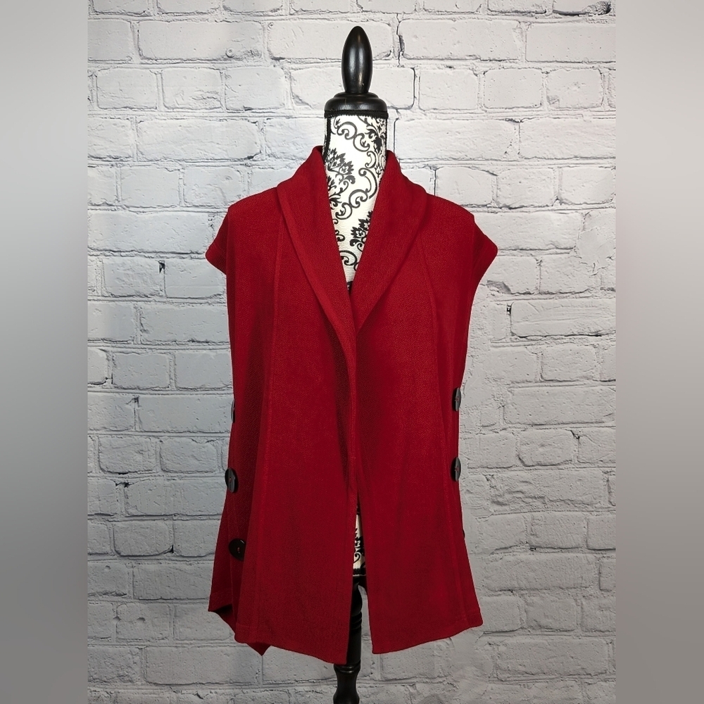 Soft Surroundings womens Open Front Sleeveless Vest Side Faux Buttons Sz PS BBIN